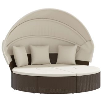 vidaXL Tumbona Cama De Jard&iacute;n Con Capota Y Cojines Rat&aacute;n Pe Marr&oacute;n Vidaxl