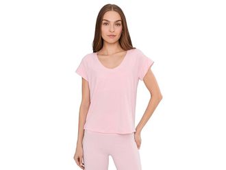 Columbia Daniela Falls V-Neck Short Sleeve T-Shirts Womens Workout Satin Pink : 2XL, Elastane/Polyester