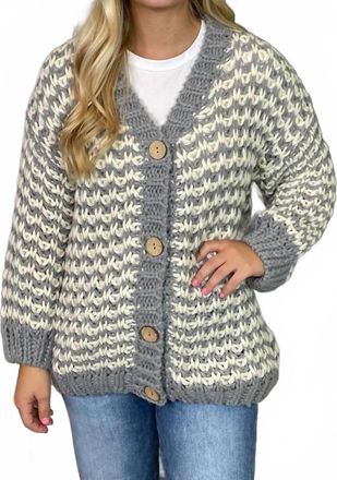 Bibi Chunky V-Neck Cardigan In Grey And Ivory