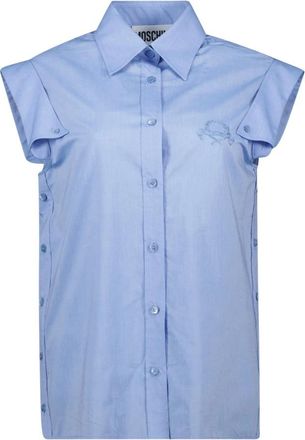 Moschino Blauwe Korte Mouwen Shirt Lente-Zomer 2025 - Dames - Overhemden - Blauw - S - Katoen - Overhemden