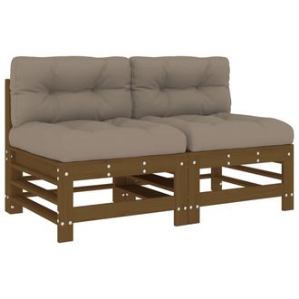 vidaXL Sof&aacute;s Centrales Con Cojines 2 Uds Madera De Pino Marr&oacute;n Miel Vidaxl