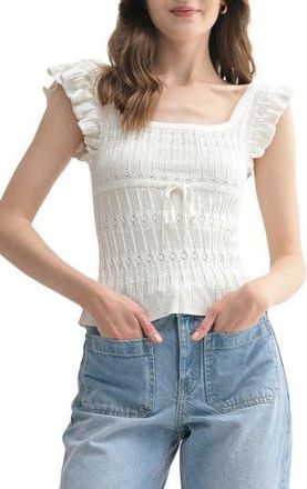 All in Favor Pointelle Ruffle Accent Knit Top in White at Nordstrom Rack, Size X-Large