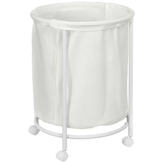 HOMCOM 100L Round Laundry Hamper With Wheels For Bedroom Bathroom Cream White | TJ Hughes