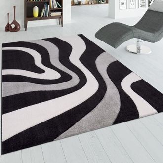 Paco Home Tappeto di design moderno, astratto, con look a onde, taglio sagomato, in diversi colori e misure 80x300 cm, Nero - Paco Home