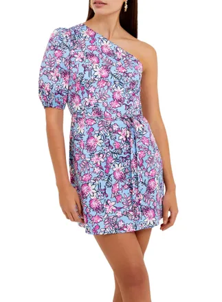 French Connection Fontini One Shoulder Puff Sleeve Mini Dress In Blue Placid