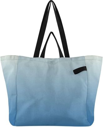 Generic Blue White Gradient pattern Reusable Canvas Tote Bag, Heavy Duty Grocery Shopping Bag with Hard Bottom Large Capacity Double Handles Work Groceries Tr
