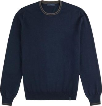 Fay Trui met ronde hals - Heren - Ronde hals truien - Blauw - M - Denim - Truien & Vesten
