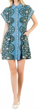 THML Clothing Short Sleeve Distinctive Pattern Dress In Blue