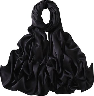 Lina & Lily Womens Silky Satin Scarf Shawl Wrap for Wedding Evening Dress (Black)