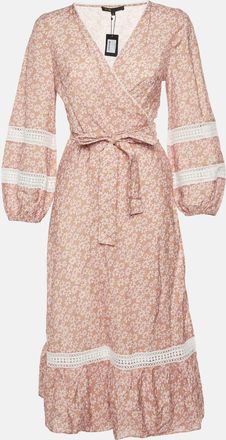 Maje Multicolor Floral Print Linen Blend Wrap Midi Dress