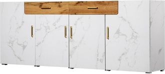 Urban Meuble Aparador efecto mármol blanco 4 puertas 2 cajones 208x39,5x80cm