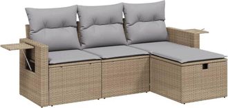 vidaXL Juego De Sof&aacute;s Jard&iacute;n Con Cojines Beige Mezcla 4 Pzas Rat&aacute;n Pe Vidaxl