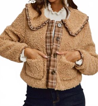 So Me Sherpa Fur Ruffled Collar Jacket In Brown
