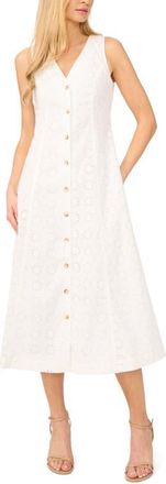 CeCe by Cynthia Steffe Sleeveless Cotton Eyelet Midi Dress in Ultra White at Nordstrom, Size Xx-Small