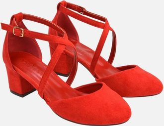 XY London Womens XY London Womens/Ladies Cindy Low Mid Block Heel Court Shoes - Red - Size: 4