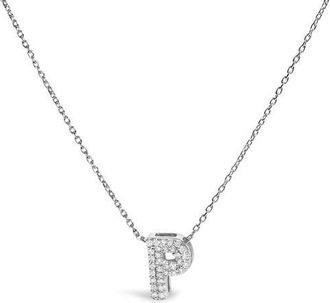 House of Brilliance 10K Gold Diamond Accent A-Z Initial Bubble Pendant Necklace in White | P at Nordstrom