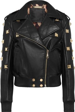Philipp Plein Leren Bomberjack - Dames - Leren en Su&egrave;de Jassen - Zwart - S - Leer - Jassen
