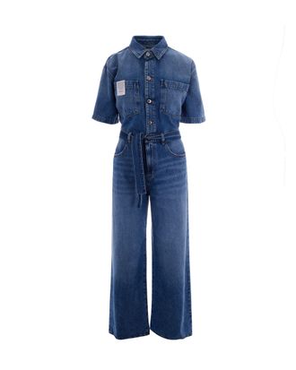 Icon Denim Los Angeles Denim Jumpsuit with Belted Waist and Button-Up Front