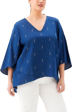Karen Kane Embellished Asymmetric Hem Chambray Top in Denim at Nordstrom, Size 1X