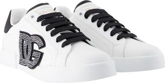Dolce & Gabbana Womens Logo-Embellished Calfskin Sneaker White