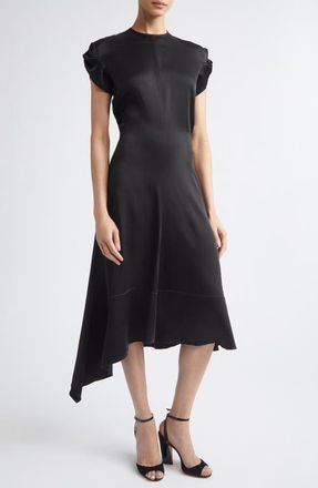 Victoria Beckham Aria Twist Waist Asymmetric Midi Dress in Black at Nordstrom, Size 4 Us