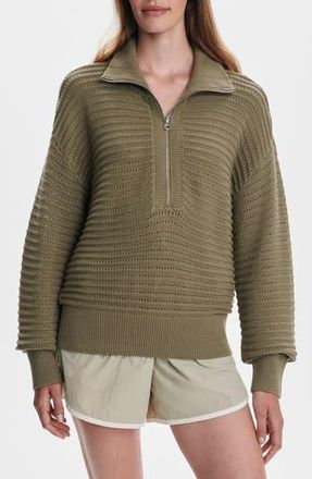Varley Tara Pointelle Half Zip Sweater in Dusky Green at Nordstrom Rack, Size X-Small