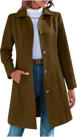 Generic Ladies Wool Coats Long Winter Jackets for Women UK Elegant Lapel Collar Single Breasted Trench Coats Classic Smart Warm Casual Work Pea Coat with Pock