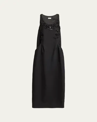 Dries Van Noten Drazero Embroidered Sleeveless Long Wool Silk Dress