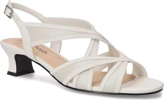 Easy Street Womens Easy Street Tristen Sandals White Low Kitten Heel Slingback HTAT509