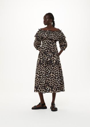 Whistles Leopard Spot Bardot Midi Dress in Leopard Print at Nordstrom, Size 14
