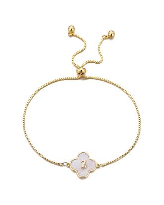 Adornia 14K Plated Mother-Of-Pearl Initial Clover Bolo Bracelet