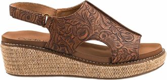 Corkys Footwear Womens Volta Ii Embossed Floral Wedge Sandal In Cognac