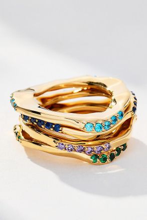 Joanna Laura Constantine Colored Stone Wave Rings, Set of 4