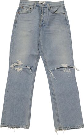 A Gold E Agolde Riley High Rise Straight Crop Jeans in Blue Cotton Denim