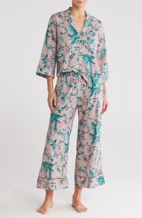 Desmond & Dempsey Print Boxy Wide Leg Cotton Pajamas in Pink/green at Nordstrom Rack, Size Large