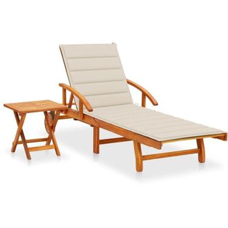 vidaXL Tumbona De Jard&iacute;n Con Mesa Y Coj&iacute;n Madera Maciza De Acacia Vidaxl