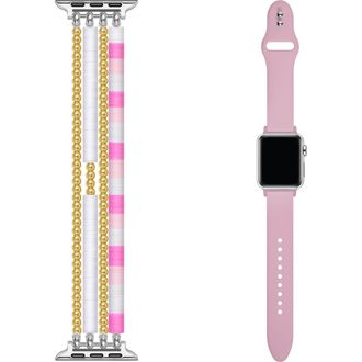 Posh Tech Bestie 2-Pack Beaded & Silicone Apple Watch Watchbands in Pink at Nordstrom Rack
