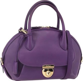 Ferragamo Vintage Fiamma Satchel Leather Purple Leather Handbag (Pre-Owned)