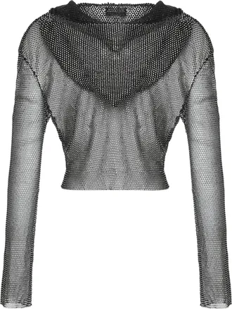 Santa Brands Womens Cropped Top With Rhinestones And Hood Black Other Fibers Tops