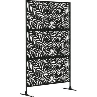 OUTSUNNY Biombo De 3 Piezas Biombo Separador De Ambientes Con Dise&ntilde;o De Hoja De Sauce Biombo Para Exterior Jard&iacute;n Patio Terraza 122x45x198 Cm Negro
