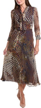 Teri Jon by Rickie Freeman Teri Jon By Rickie Freeman Chiffon Tie Neck Print Silk Midi Dress
