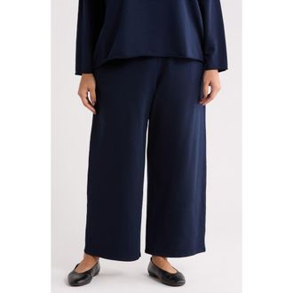 Eileen Fisher Garment Dyed Organic Cotton Terry Wide Leg Pants in Ink at Nordstrom, Size 2 X