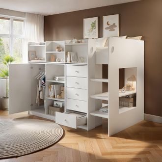 Flair Wizard Mid High Sleeper Storage Station in White | Size: Single