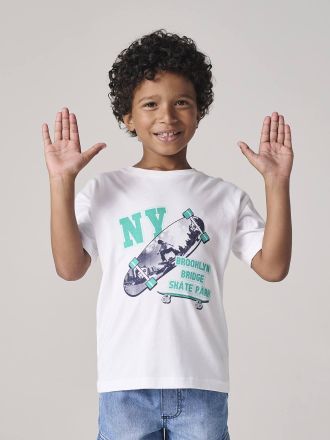 Vertbaudet Jungen T-Shirt mit Fotoprint, Recycling-Baumwolle wei&szlig;