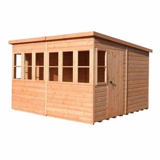 Shires Sun Pent 10x10 Single Door with 8 Windows Wooden Garden Potting Shed in Brown