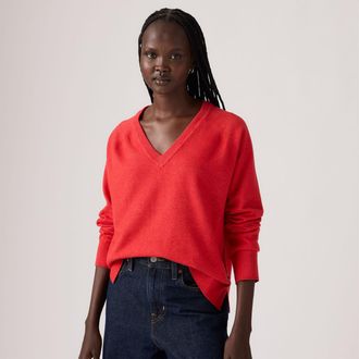 Levi's Supersoft V Neck Pullover Sweater - Womens - XS - Red