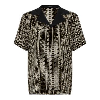 Balmain Short Sleeve Shirts, male, Multicolor, Size: S Monogram Cupro Bowling Shirt