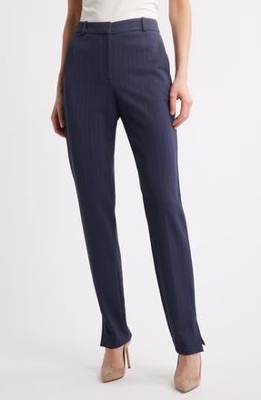 BOSS Tanya Straight Leg Pants in Clean Navy Herringbone at Nordstrom Rack, Size 14