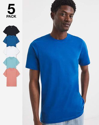 Jacamo 5 Pack Multi Crew Neck T-shirts Long