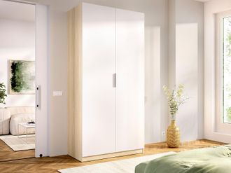 Vente-Unique Armadio 2 ante L91 cm Bianco e naturale chiaro - KALONY